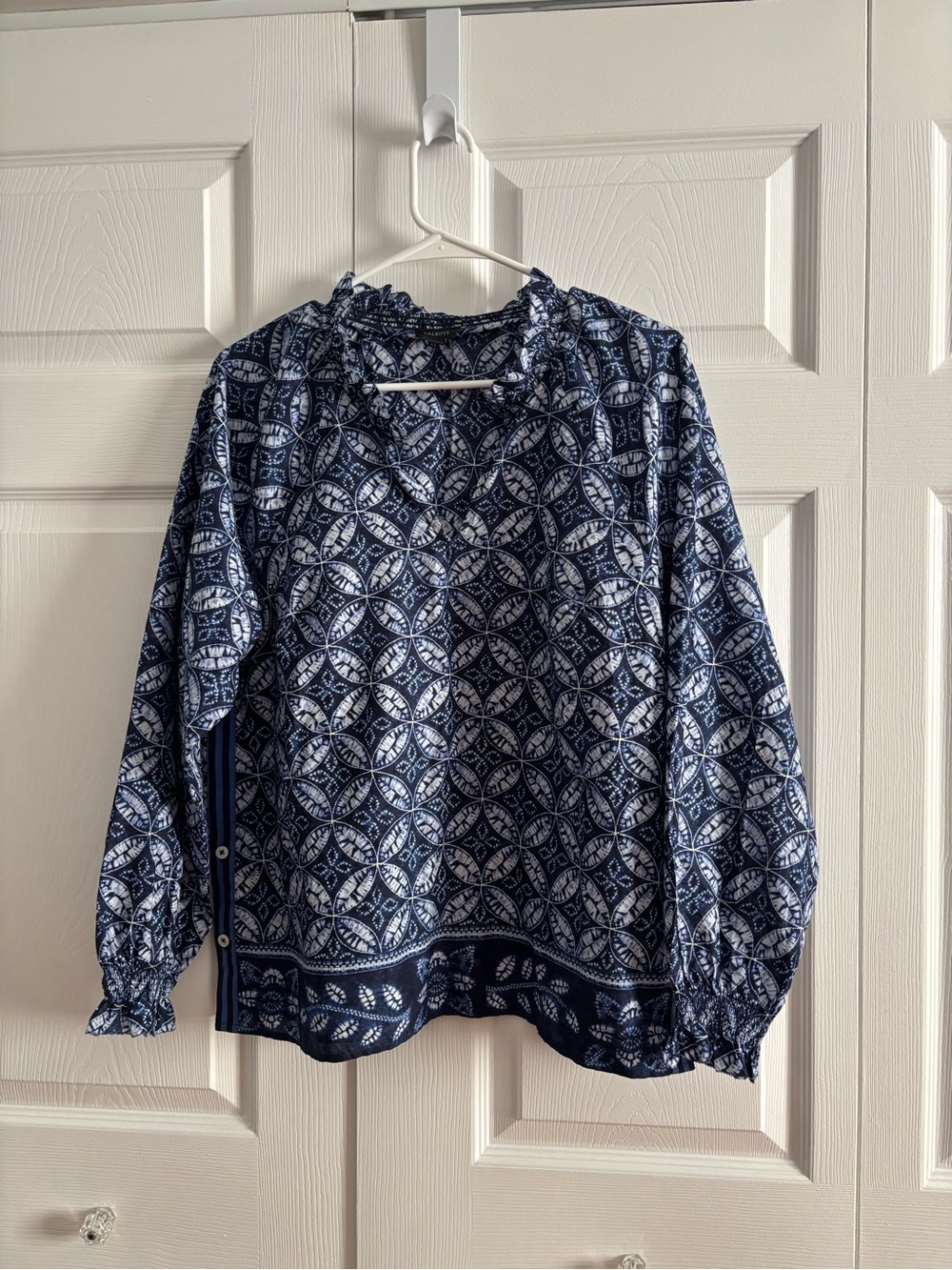 Talbots Navy and White Printed Long-Sleeve Blouse
